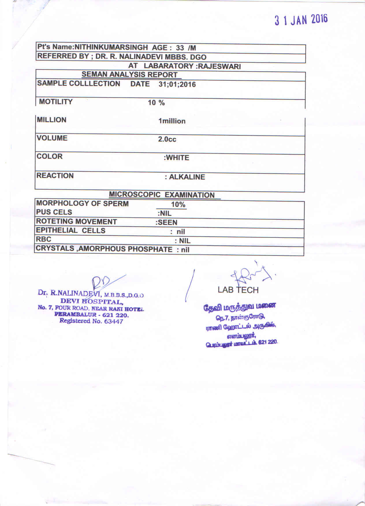 Before Treatment Report